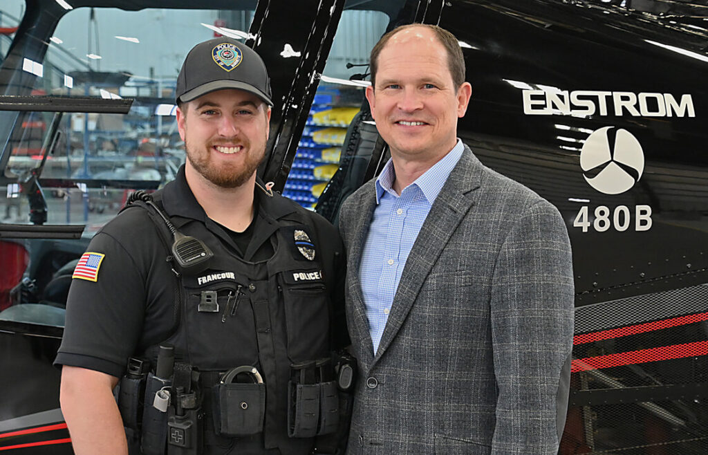 Enstrom Helicopter Todd Tetzlaff and police officer